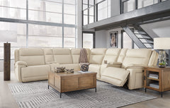 Double Deal Almond 7-Piece Reclining Sectional with 2 Consoles - Ornate Home