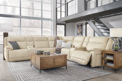 Double Deal Almond 7-Piece Reclining Sectional with 2 Consoles - Ornate Home
