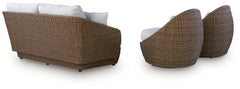 Double Point Beige Love/Swivel Chairs Set (Set of 3) - Ornate Home