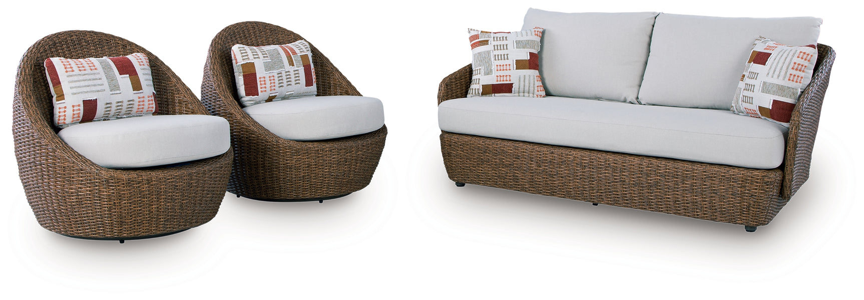 Double Point Beige Love/Swivel Chairs Set (Set of 3) - Ornate Home
