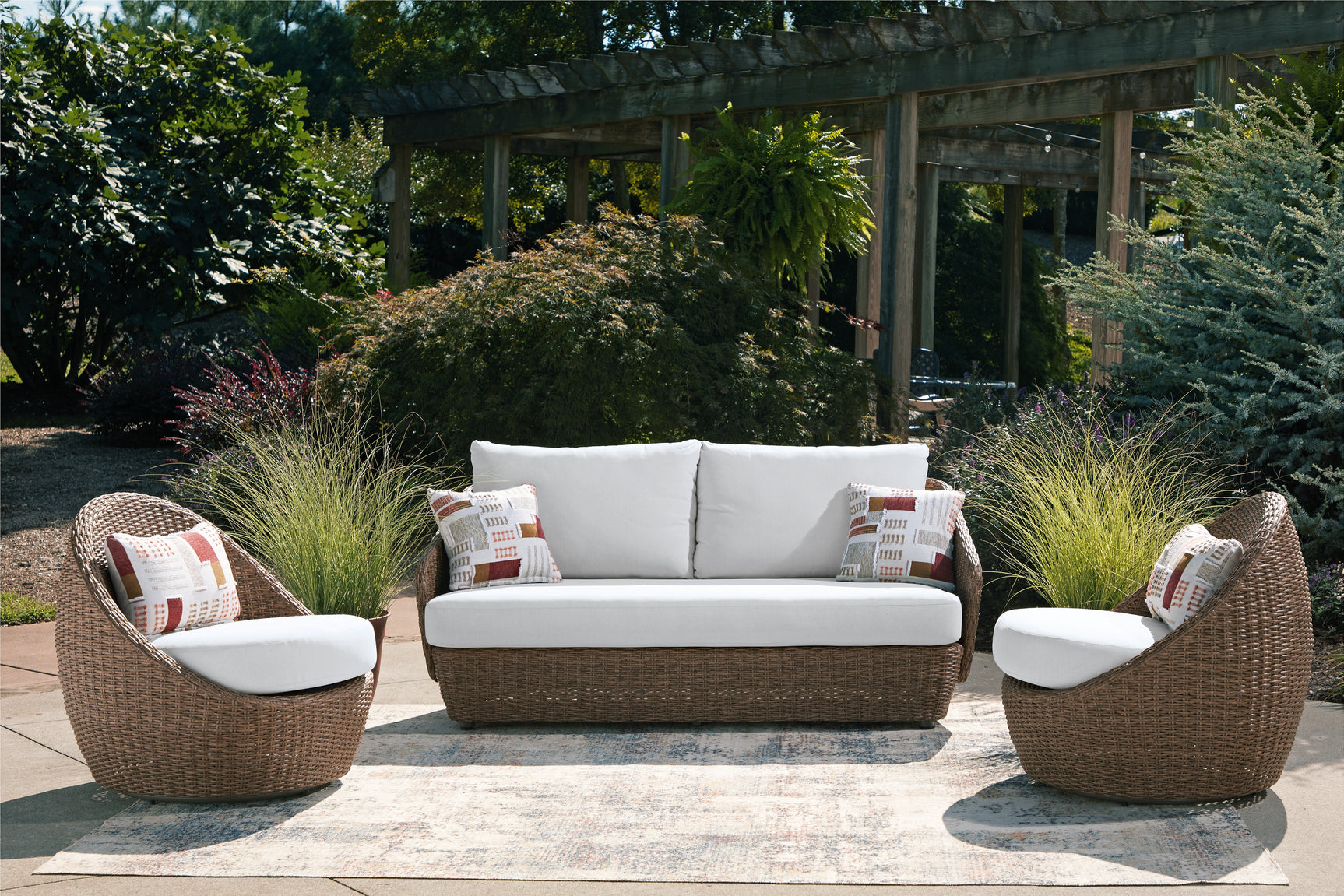 Double Point Beige Love/Swivel Chairs Set (Set of 3) - Ornate Home