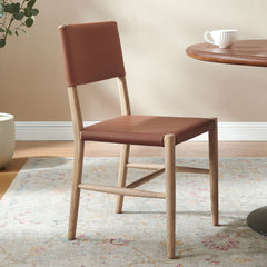 Dover Natural Wood Vegan Leather Dining Side Chair - Ornate Home