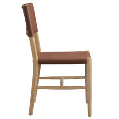 Dover Natural Wood Vegan Leather Dining Side Chair - Ornate Home