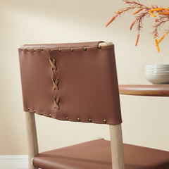 Dover Natural Wood Vegan Leather Dining Side Chair - Ornate Home