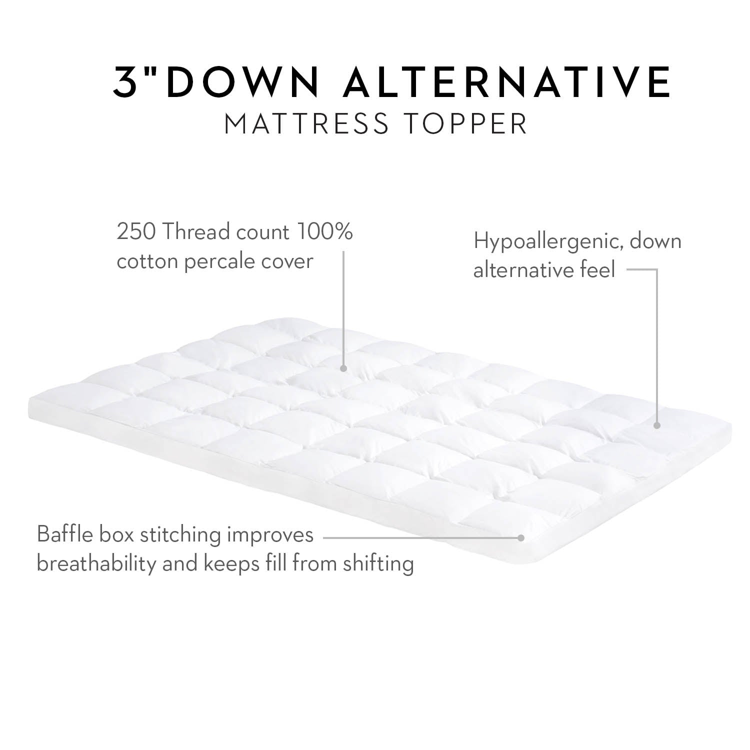 Down Alternative White King 3" Mattress Topper - Ornate Home