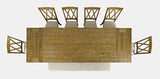 Telluride Gold Trestle Dining Table w/ 6 Chairs, Bench