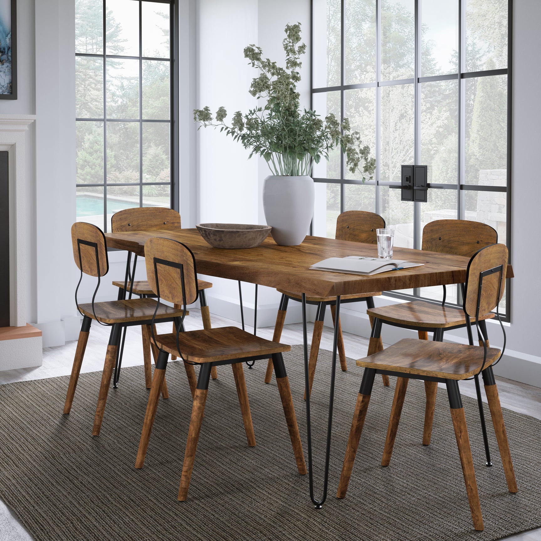 Nature's Edge Light Chestnut 79 Dining Table w/ 6 Wooden Chairs