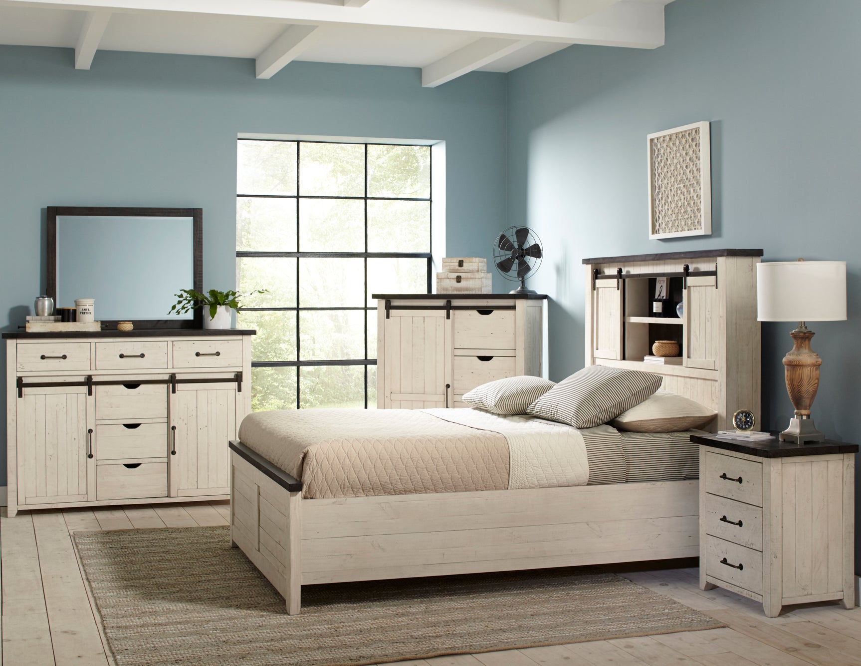 Madison County Vintage White 4-Piece King Barn Door Bedroom Set