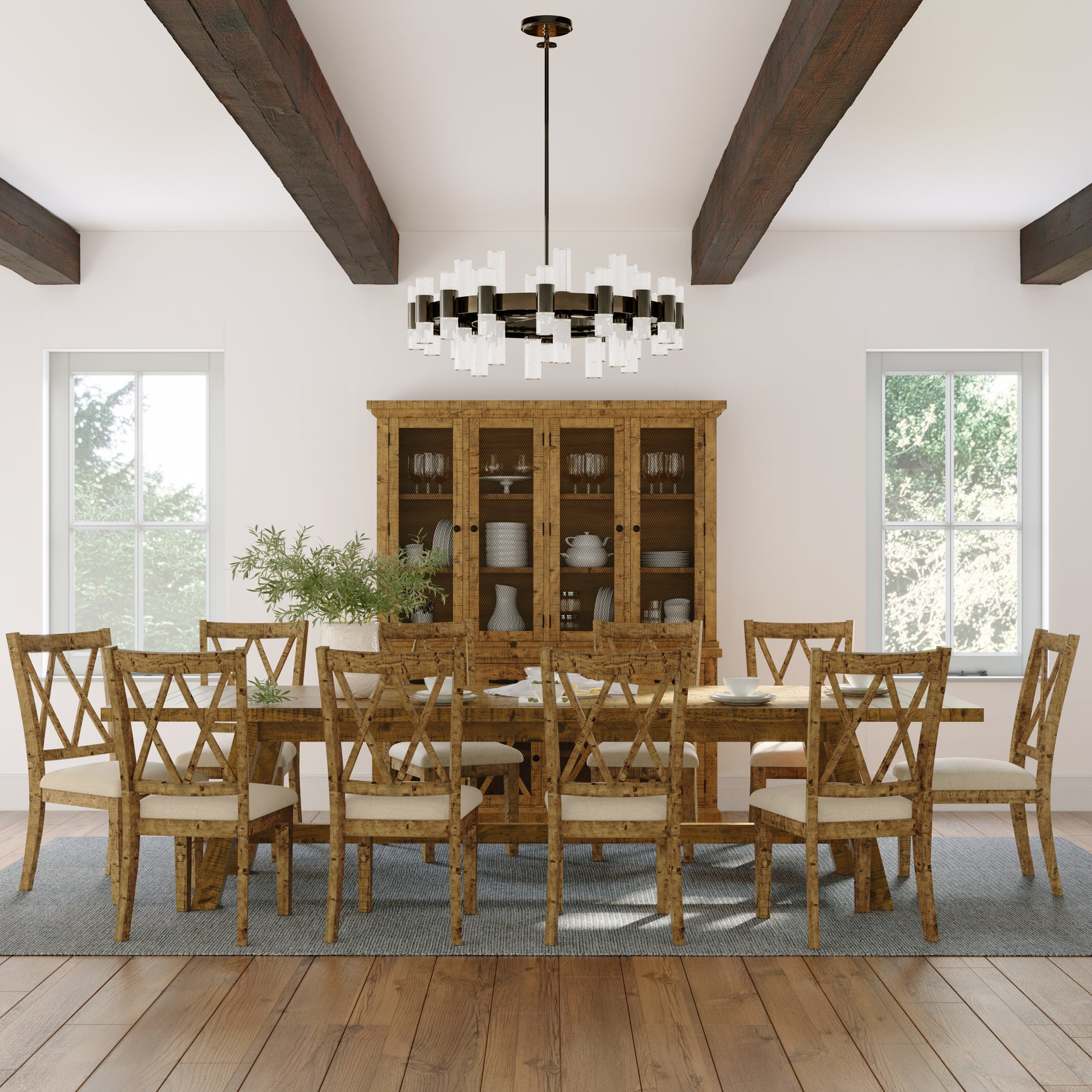 Telluride Gold Trestle Dining Table w/ 10 Chairs