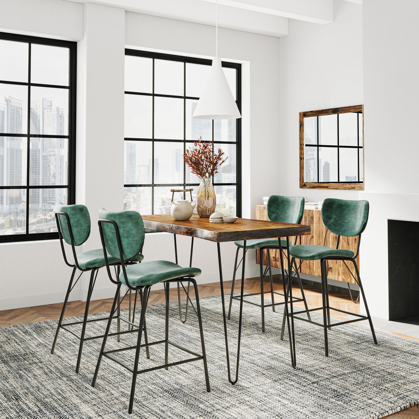 Nature's Edge Light Chestnut/Jade Counter Dining Table w/ 4 Stools