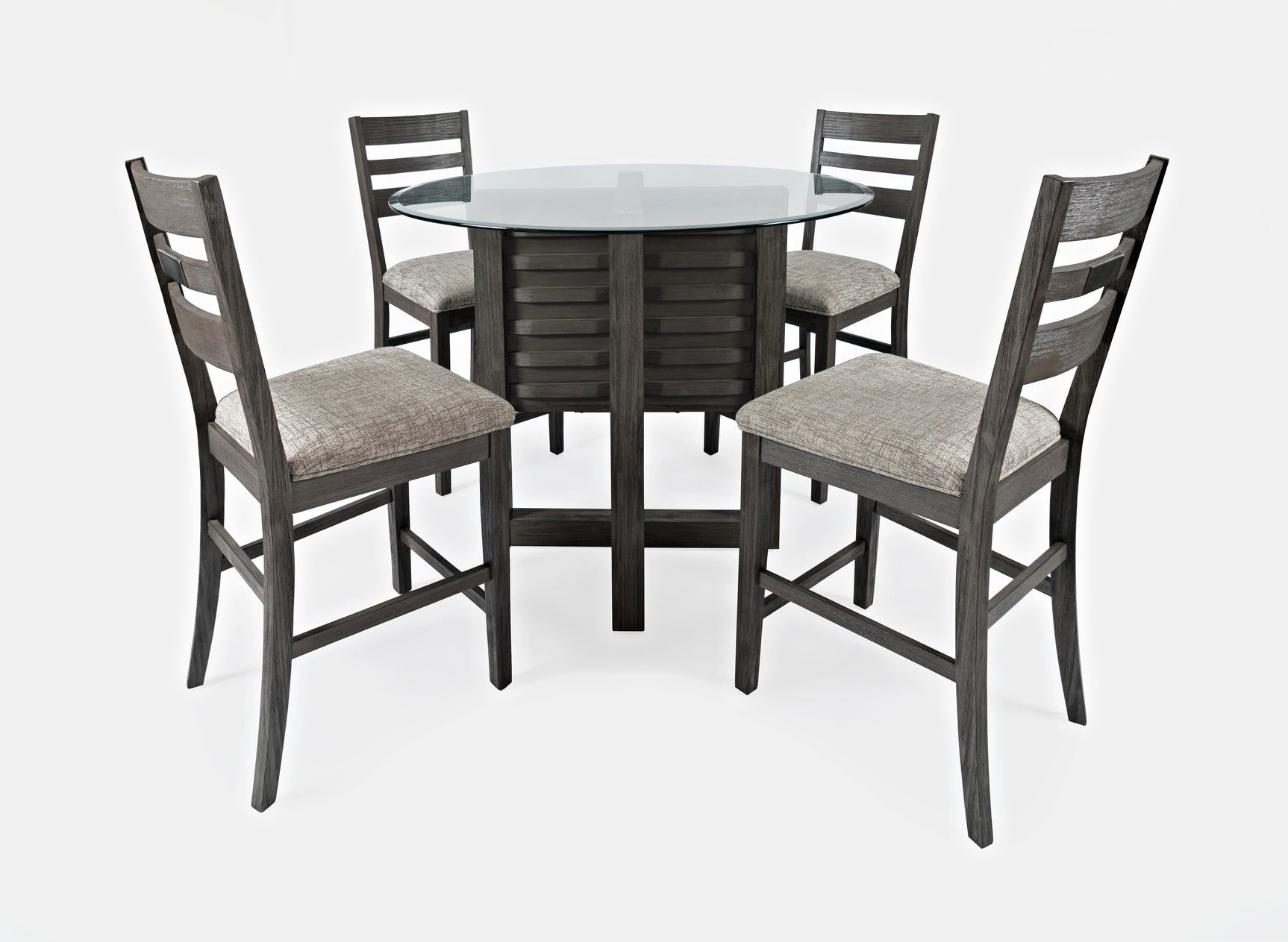 Altamonte Brushed Grey Round Counter Dining Table w/ 4 Ladderback Stools