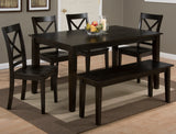 Simplicity Espresso Rect. Dining Table w/ 4 X-Back Chairs, Bench