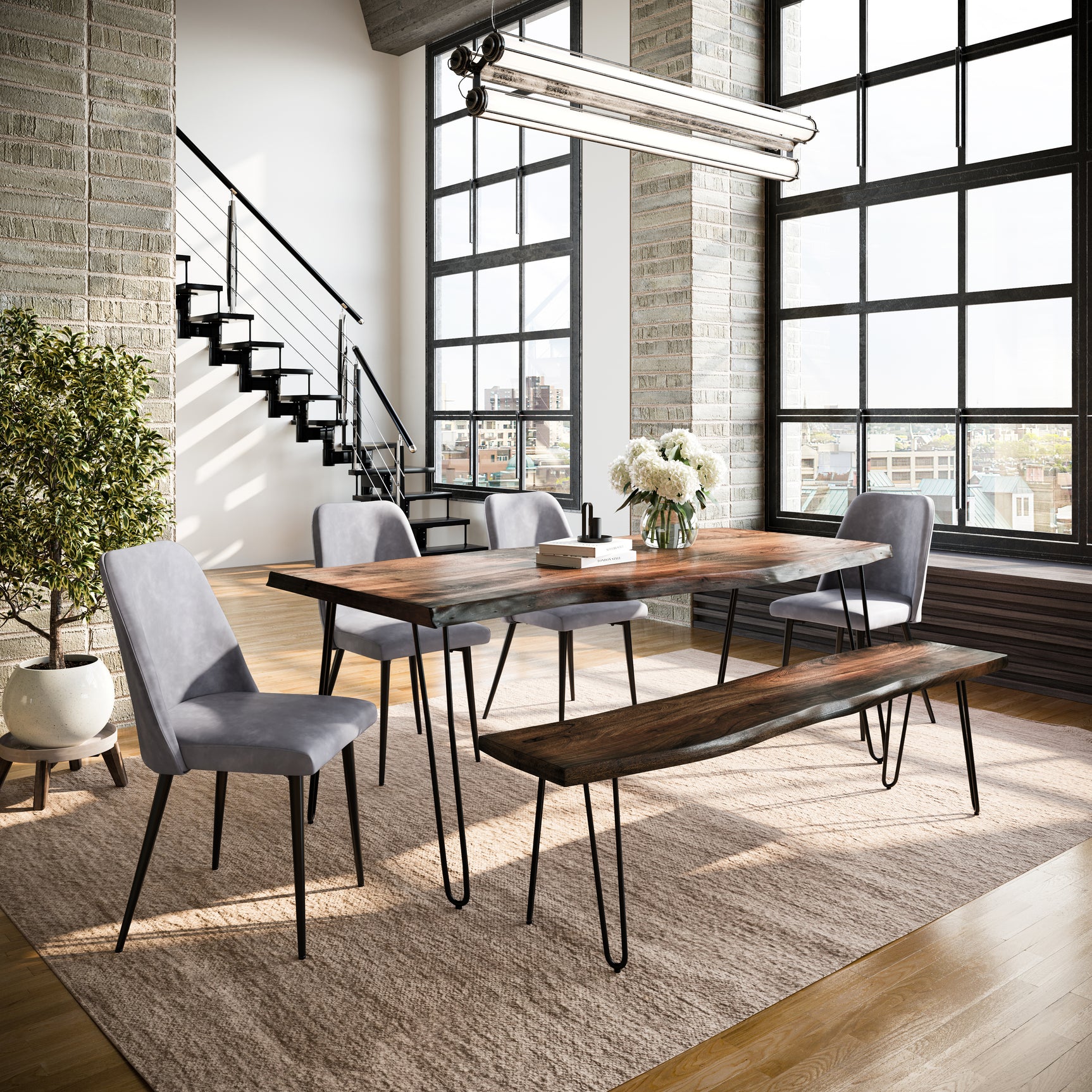 Nature's Edge Light Chestnut/Grey 79 Dining Table w/ 4 Maddox Chairs