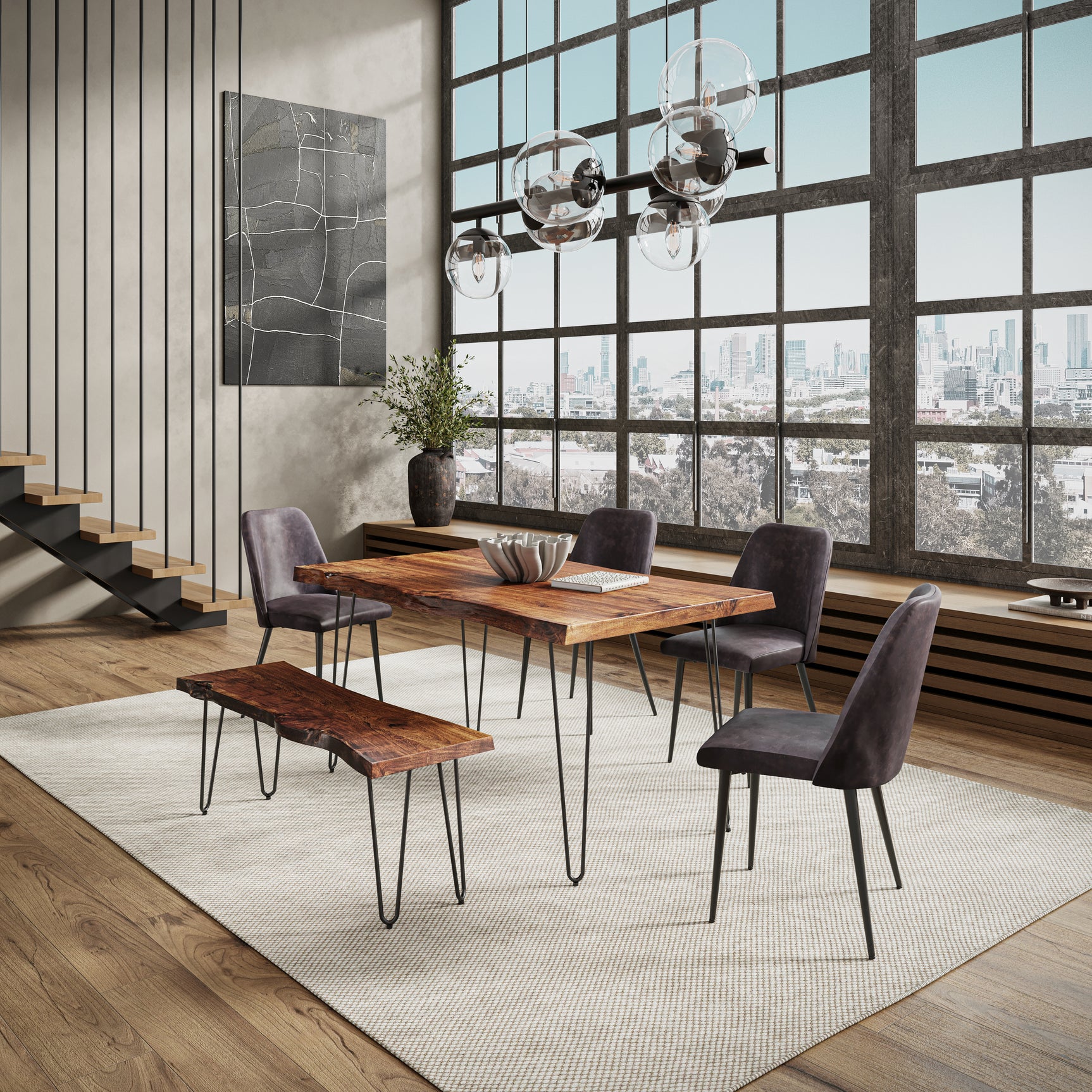 Nature's Edge Light Chestnut/Dark Brown 60 Dining Table w/ 4 Maddox Chairs
