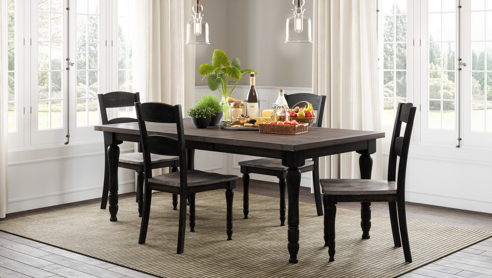 Madison County Vintage Black Ext Dining Dining Table w/ 4 Chairs