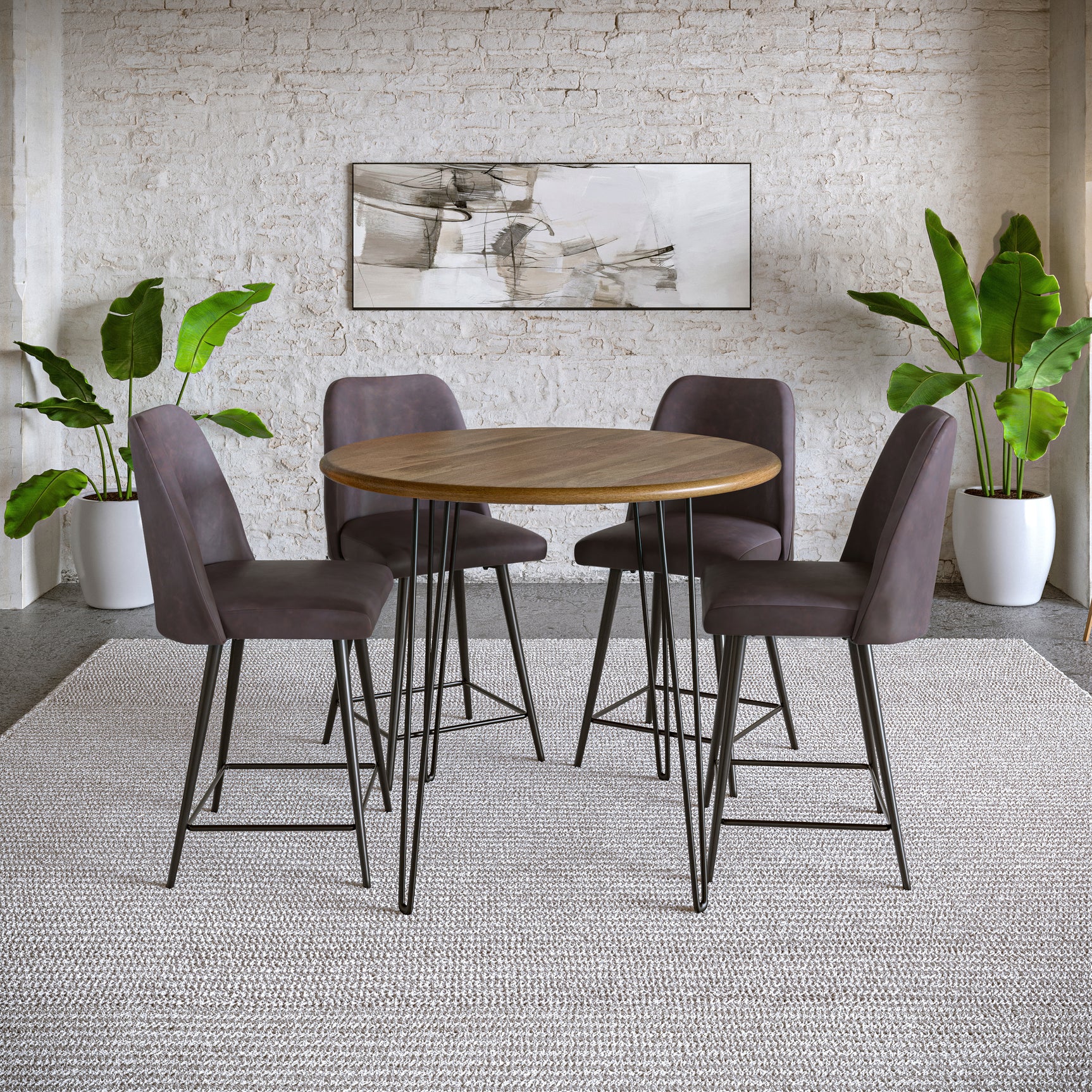 Brennan Golden/Dark Brown Counter Dining Table w/ 4 Maddox Stools