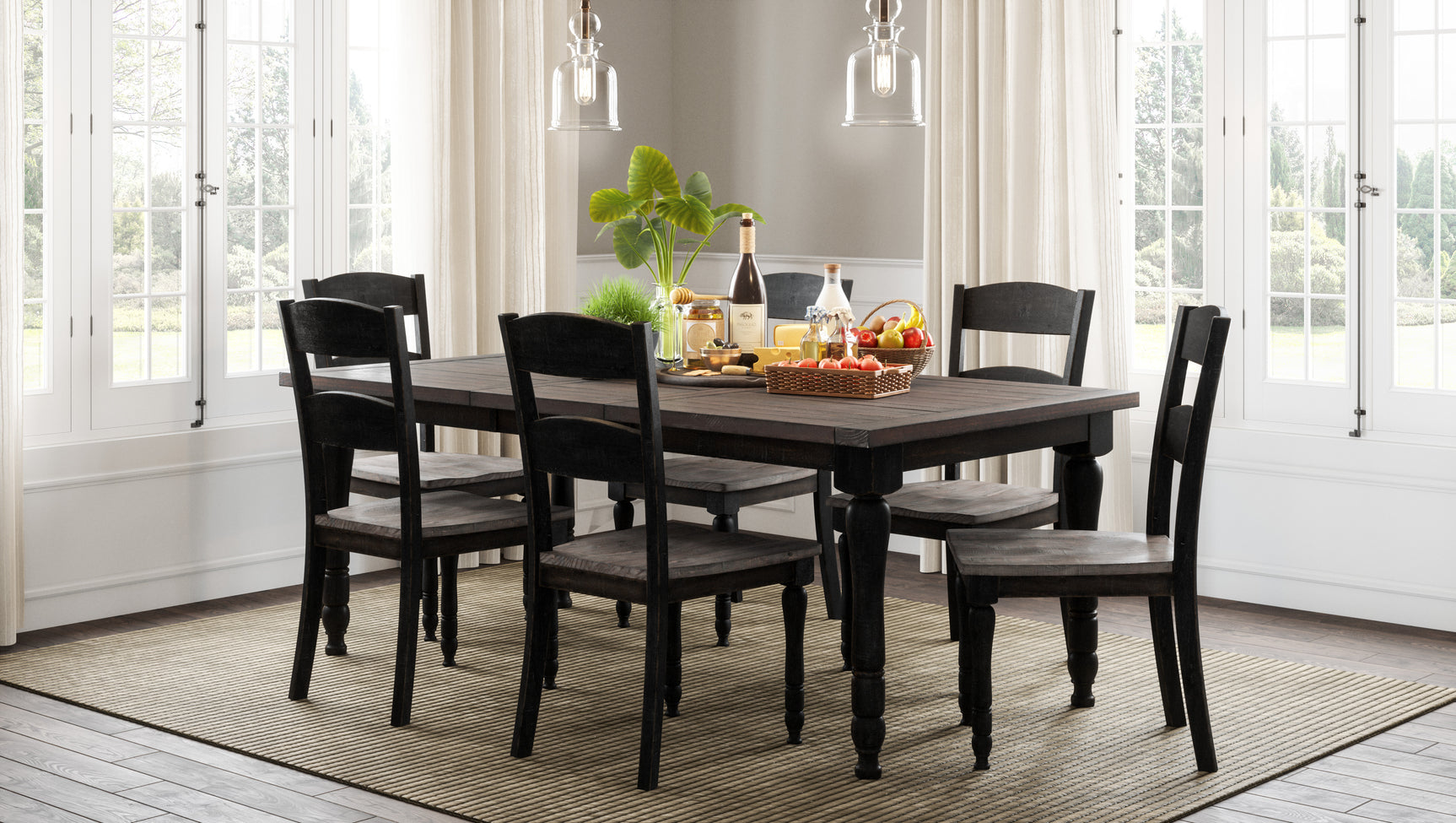 Madison County Vintage Black Ext Dining Dining Table w/ 6 Chairs