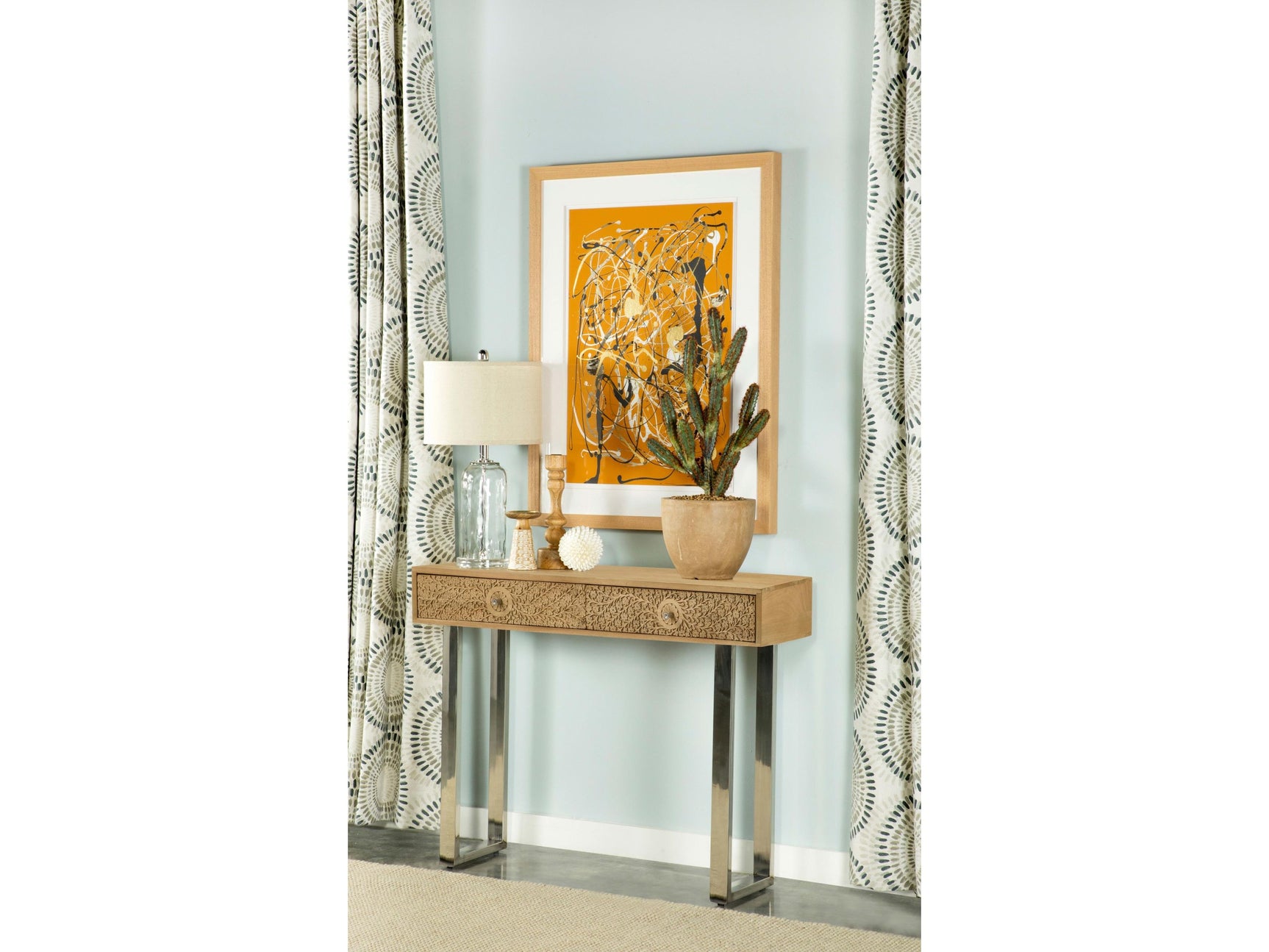 Draco Natural 2-drawer Console Table Hand Carved Details - Ornate Home