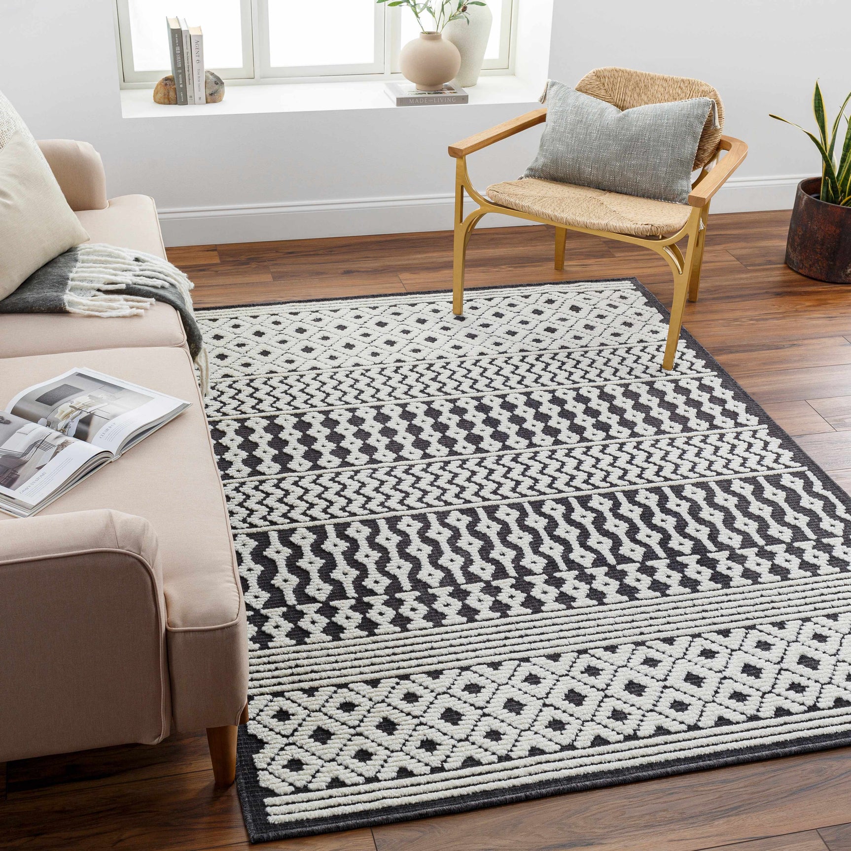 Drago Black Trellis Washable Rug - Clearance - Ornate Home