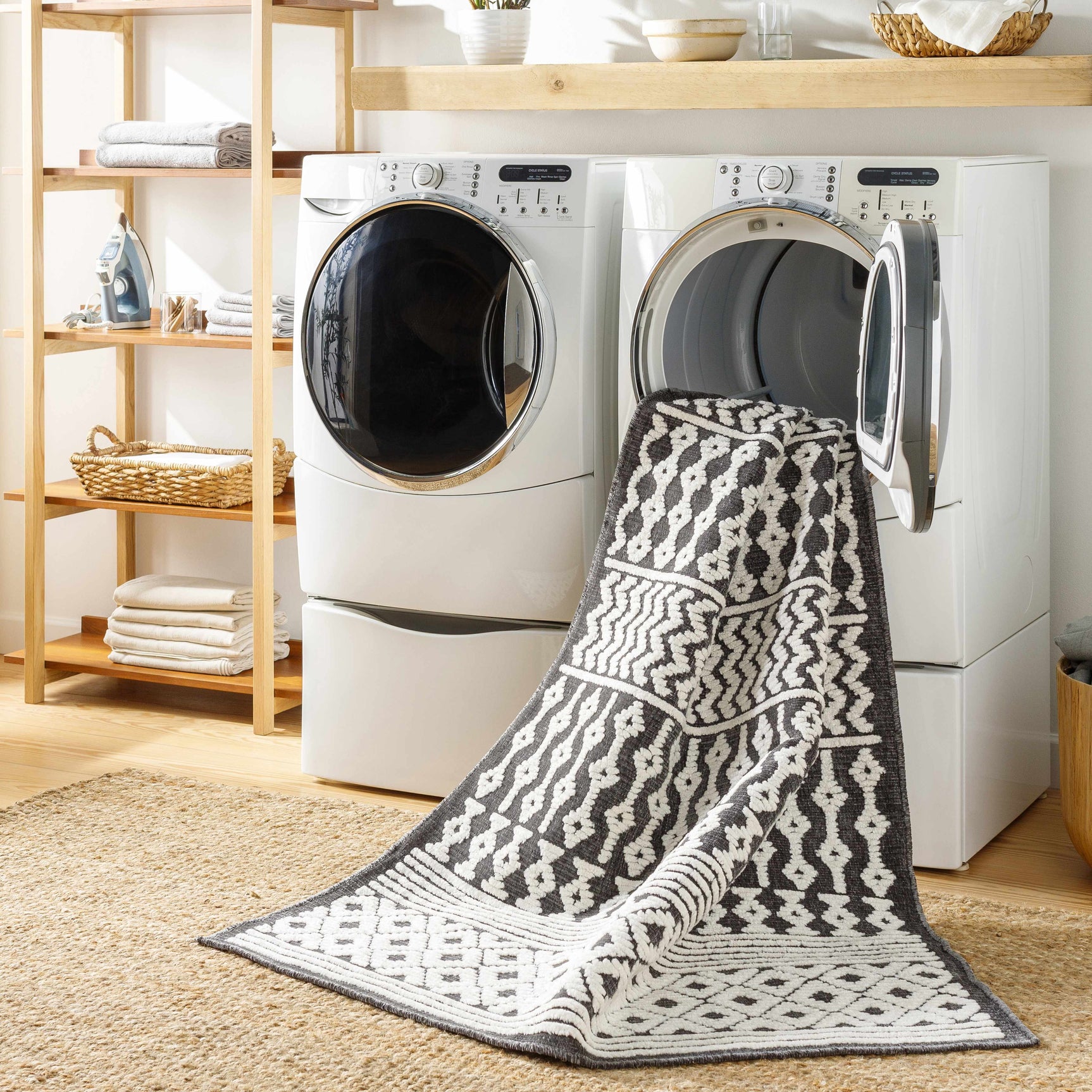 Drago Black Trellis Washable Rug - Clearance - Ornate Home