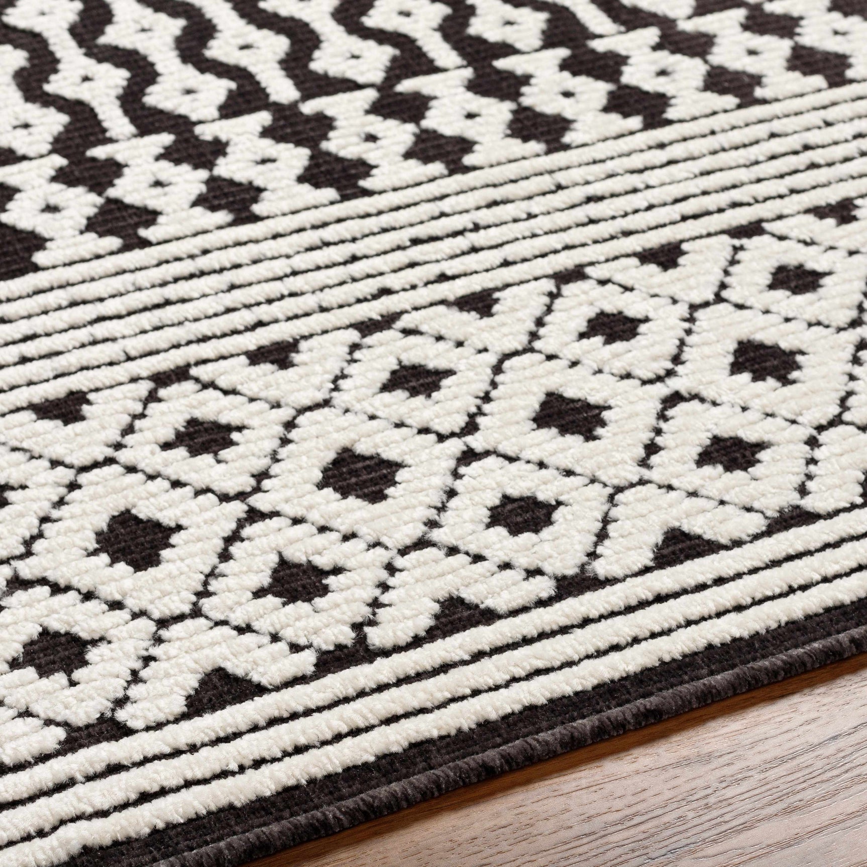 Drago Black Trellis Washable Rug - Clearance - Ornate Home