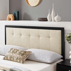 Draper Black/Beige Tufted Fabric and Wood Queen Headboard - Ornate Home