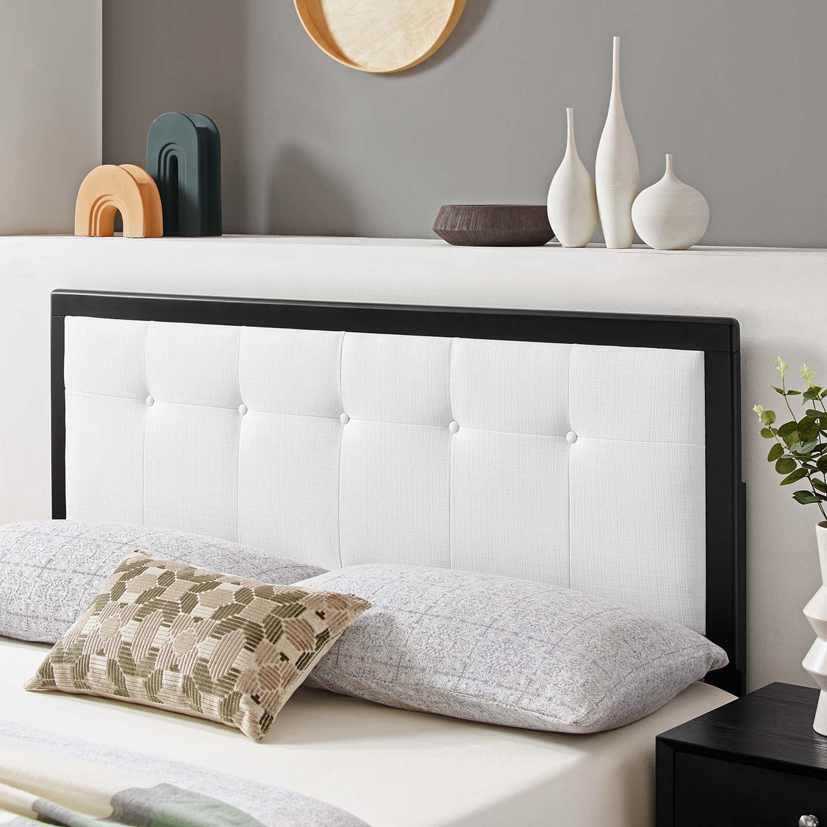Draper Black/White Tufted Fabric and Wood Queen Headboard - Ornate Home