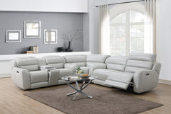 Draper Smoke Leatherette 6-Pc Dual Power Reclining Sectional with 2 Power Recliners - Ornate Home