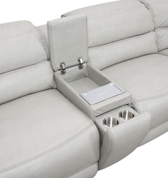 Draper Smoke Leatherette 6-Pc Dual Power Reclining Sectional with 2 Power Recliners - Ornate Home