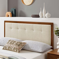 Draper Walnut/Beige Tufted Fabric and Wood Queen Headboard - Ornate Home