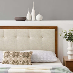 Draper Walnut/Beige Tufted Fabric and Wood Queen Headboard - Ornate Home