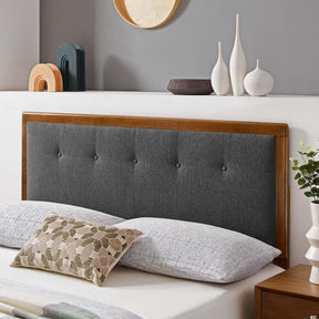 Draper Walnut/Charcoal Tufted Fabric and Wood King Headboard - Ornate Home