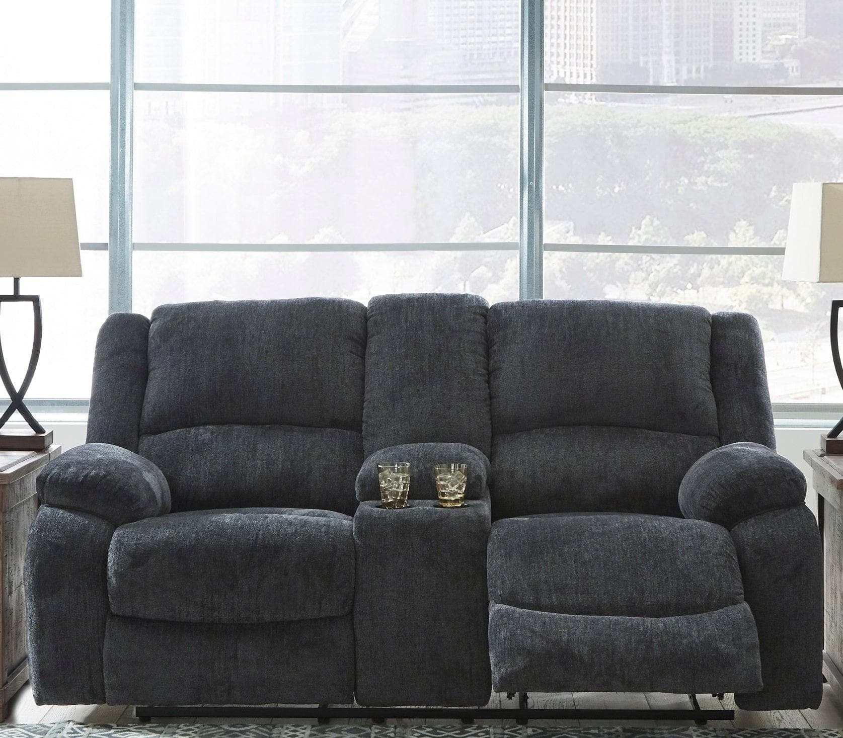 Draycoll Slate Manual Reclining Loveseat w/ Console (Online Special Price) - Ornate Home