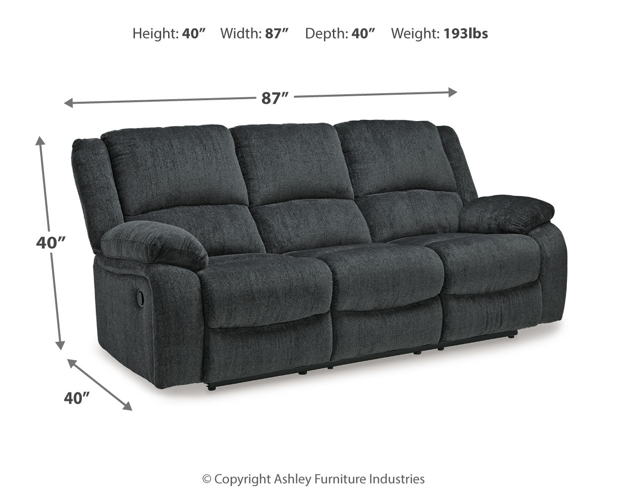 Draycoll Slate Manual Reclining Sofa (Online Special Price) - Ornate Home