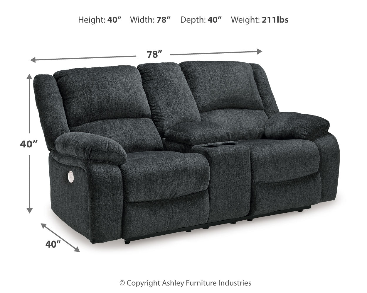 Draycoll Slate Power Reclining Loveseat w/ Console (Online Special Price) - Ornate Home