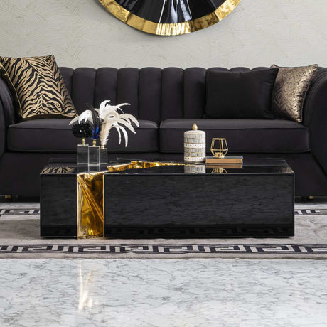 Dream Glass Black & Gold 3pc Coffee Table - Ornate Home