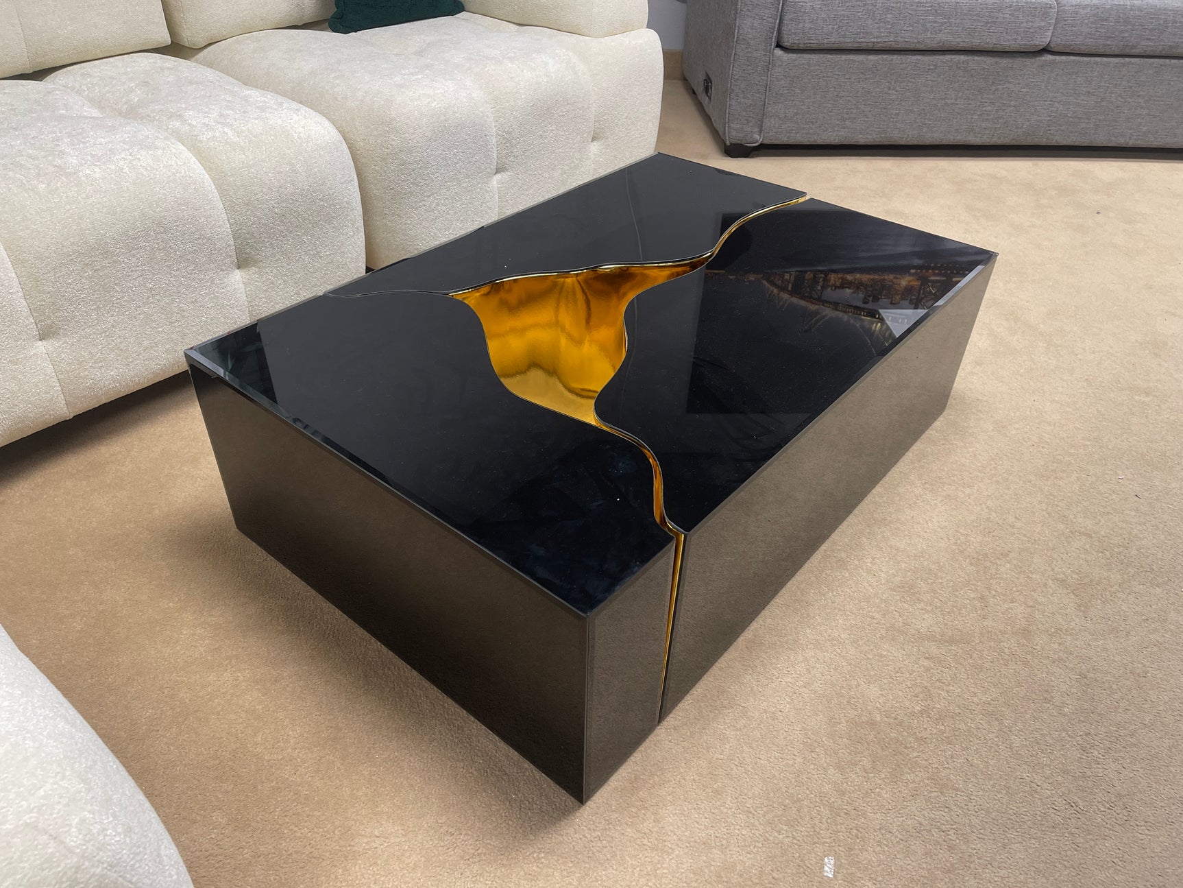 Dream Glass Black & Gold 3pc Coffee Table - Ornate Home