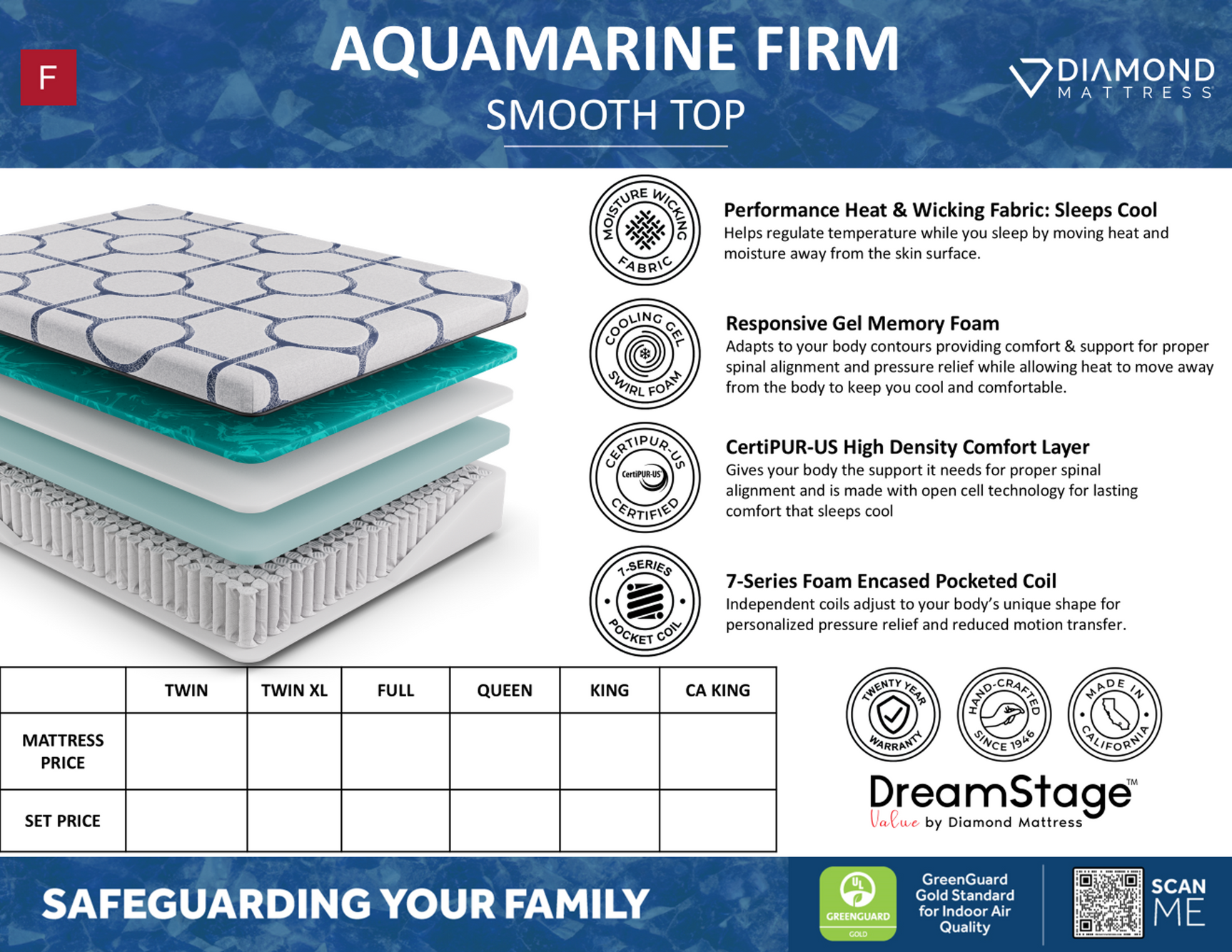 Dreamstage Value Aquamarine Hybrid 13.5" Firm Grey Full Mattress - Ornate Home