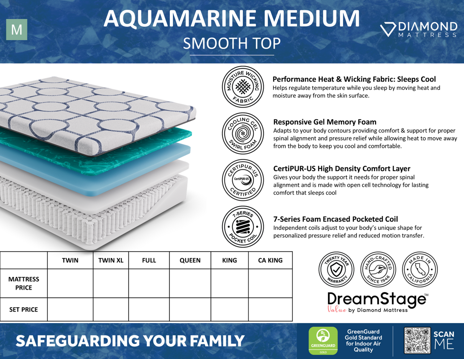 Dreamstage Value Aquamarine Hybrid 13.5" Medium Grey California King Mattress - Ornate Home