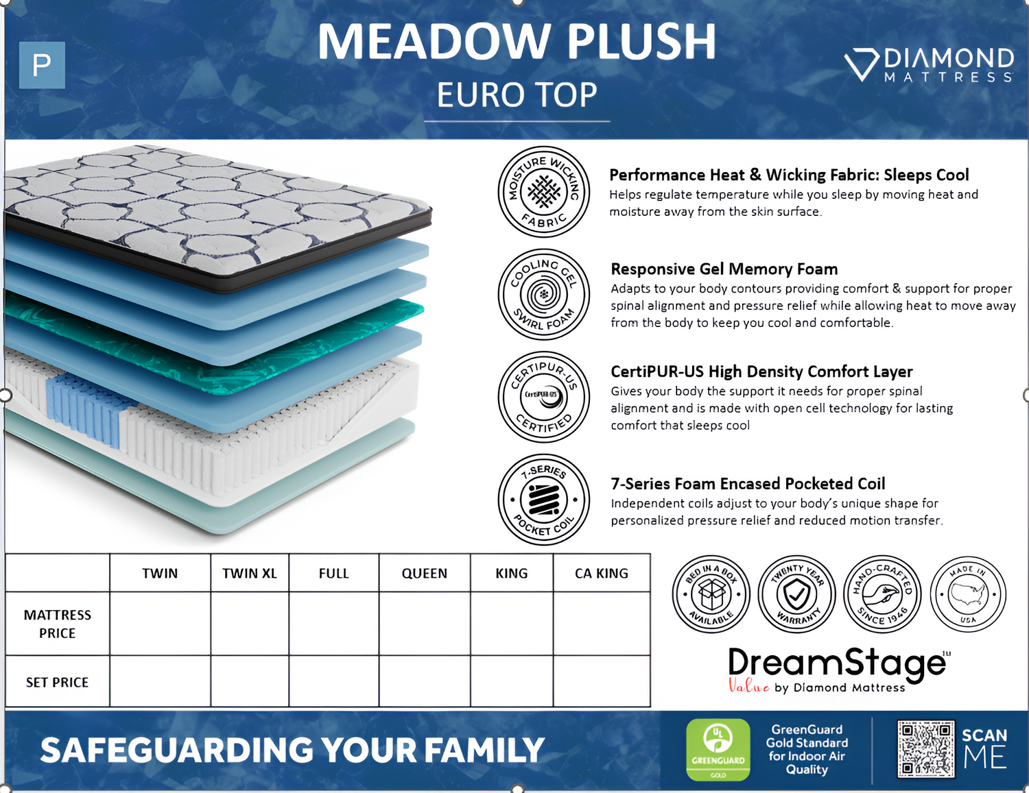 Dreamstage Value Meadow Euro Top 15" Plush Grey California King Mattress - Ornate Home