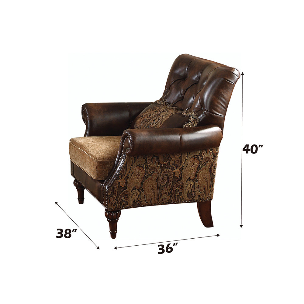 Dreena Traditional Bonded Leather and Chenille Chair - Ornate Home