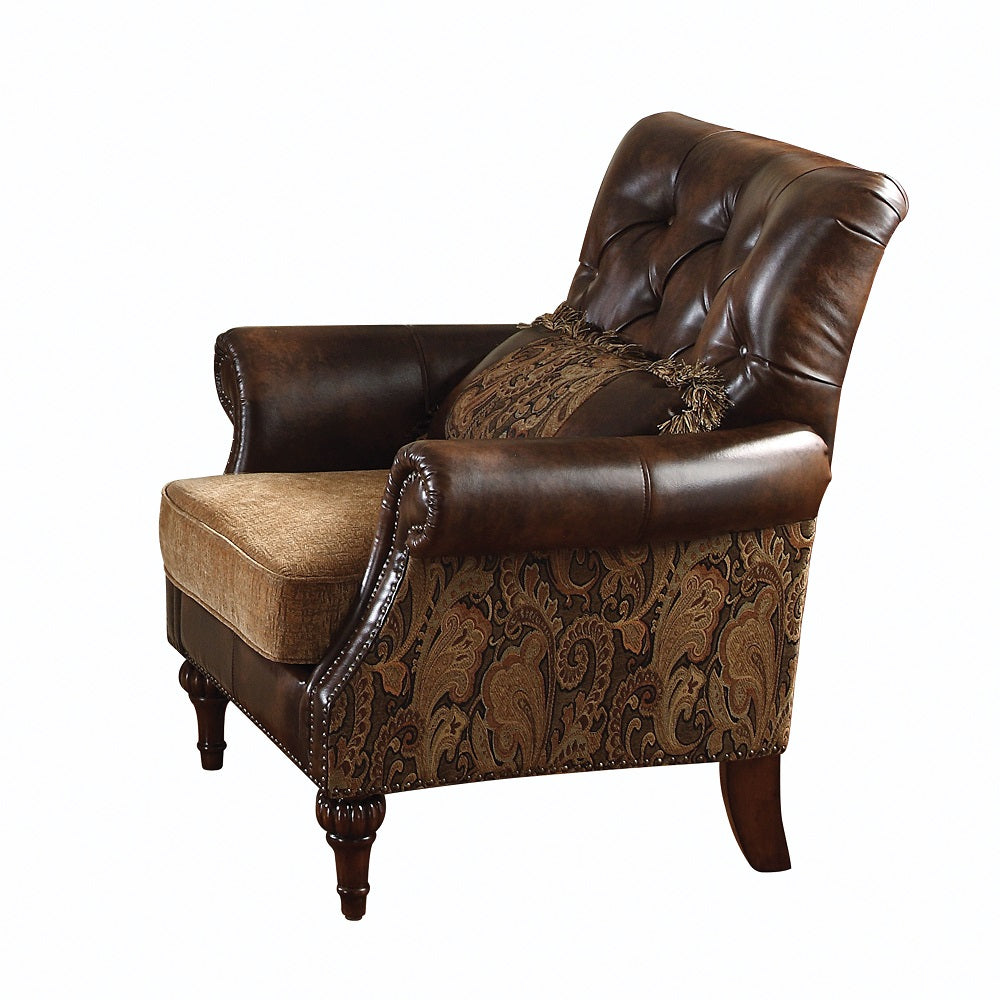 Dreena Traditional Bonded Leather and Chenille Chair - Ornate Home