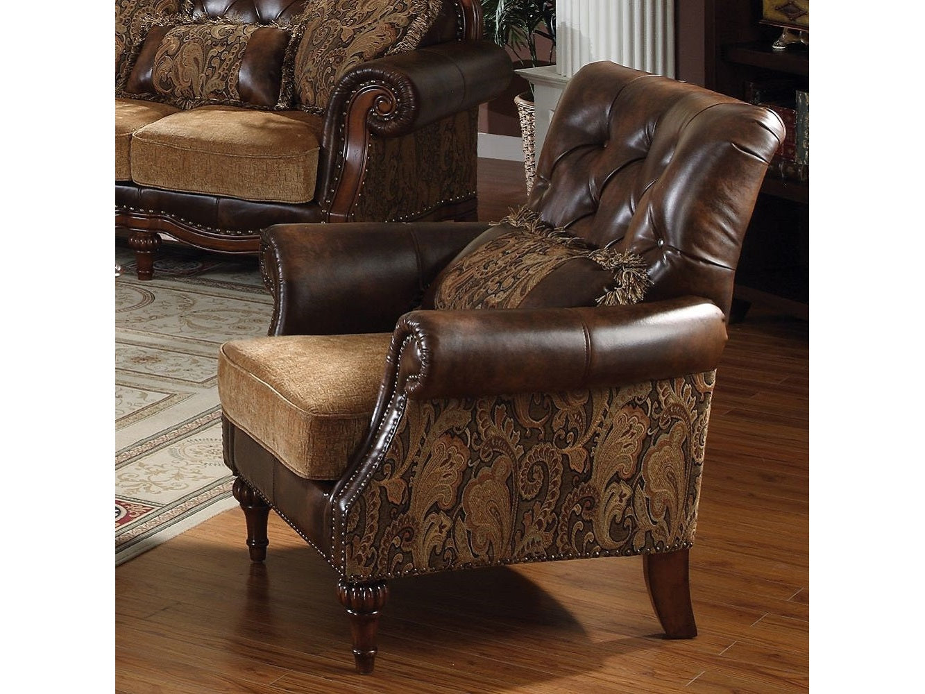 Dreena Traditional Bonded Leather and Chenille Chair - Ornate Home