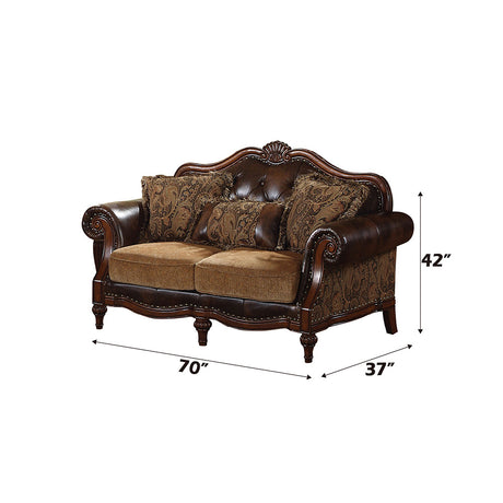 Dreena Traditional Bonded Leather and Chenille Loveseat - Ornate Home