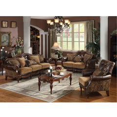 Dreena Traditional Bonded Leather and Chenille Loveseat - Ornate Home