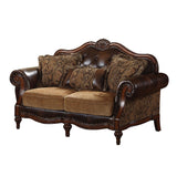 Dreena Traditional Bonded Leather and Chenille Loveseat - Ornate Home