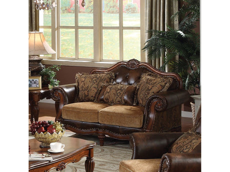 Dreena Traditional Bonded Leather and Chenille Loveseat - Ornate Home