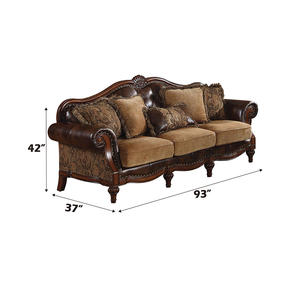 Dreena Traditional Bonded Leather and Chenille Sofa - Ornate Home