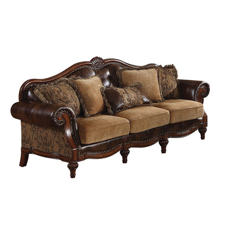 Dreena Traditional Bonded Leather and Chenille Sofa - Ornate Home