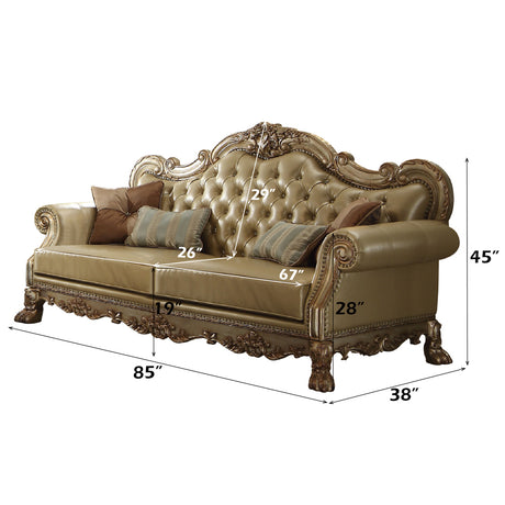 Dresden Bone & Gold Patina Sofa w/4 Pillows - Ornate Home